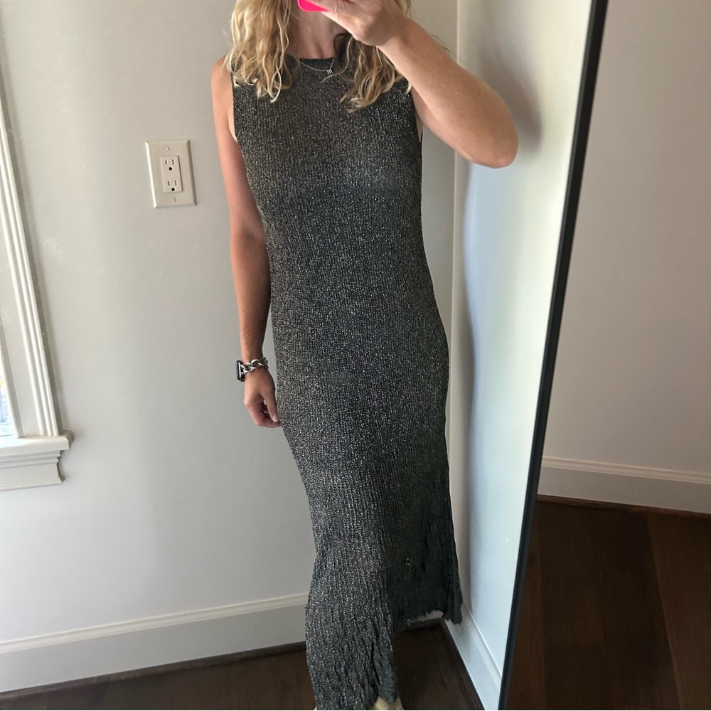 NWT Zara Gold & Brown Sleeveless Metallic Knit Dress Size Small